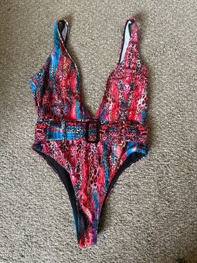 Matte Collection Remi Multi Cheetah One-Piece Swimsuit with Belt